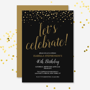 Invitation Moderne Chic Black and Gold 40e fête d'anniversair