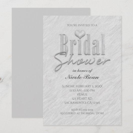 Invitation moderne chic blanc gris pour la douche  (Devant / Derrière)
