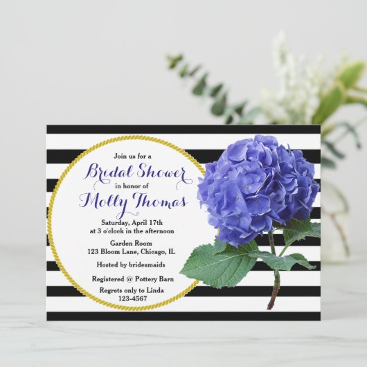 Invitation Moderne Chic Bleu Hydrangea Fête des mariées Maria (Debout devant)