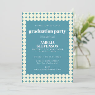 Invitation Moderne Chic Bleu Simple Dots Graduation Party