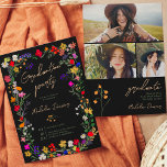 Invitation Moderne chic boho brillant fleurs sauvages graduat<br><div class="desc">Ajoutez une touche d'élégance bohème à votre fête de graduation avec notre Moderne Chic Boho Bright Elégant Fleurs sauvages colorées Invitation sur le noir. Avec ses tons roses, rouges, verts et violets, ses fleurs botaniques inspirées des jardins rustiques fleur sauvage et aquarelles, sa subtile verdure et sa typographie boho moderne....</div>