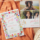 Invitation Moderne chic boho brillant fleurs sauvages graduat