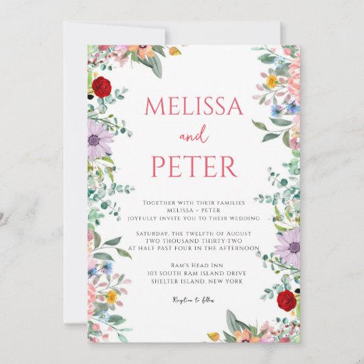 Invitation Moderne Chic Boho Fleurs sauvages brillantes Maria (Devant)
