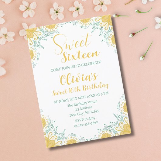 Invitation Moderne Chic Boho Floral Sweet 16 Anniversaire