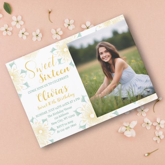 Invitation Moderne Chic Boho Floral Sweet 16 Anniversaire Pho