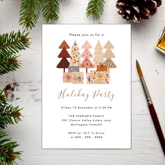 Invitation Moderne Chic Boho Noël Arbres Fête Fête