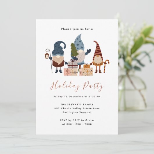 Invitation Moderne Chic Boho Noël Gnome Fête de Noël (Debout devant)