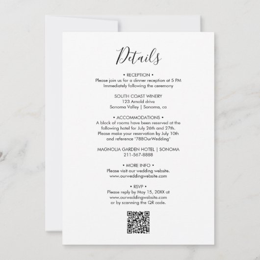 Invitation Moderne Chic Calligraphie QR Code Mariage (Dos)