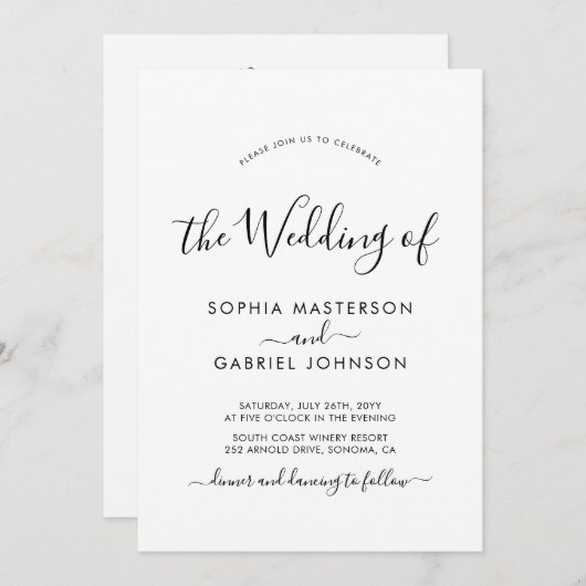 Invitation Moderne Chic Calligraphie QR Code Mariage (Devant / Derrière)