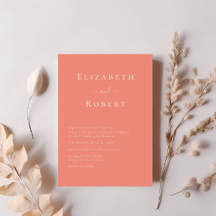 Invitation Moderne Chic Corail Minimaliste Écriture Mariage