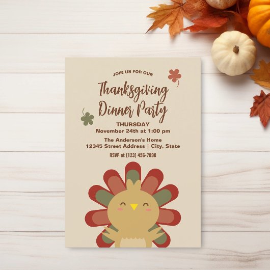 Invitation Moderne Chic Cute Turquie Dîner Thanksgiving