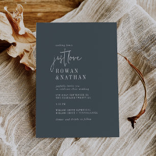 Invitation Moderne Chic Dark Navy Bleu Just Love Mariage