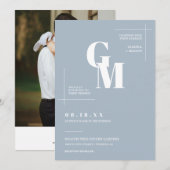 Invitation Moderne Chic Dusty Bleu Boho Mariage QR Code Photo (Devant / Derrière)