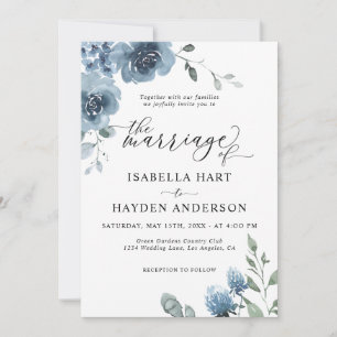 Invitation Moderne Chic Dusty Blue Floral Mariage de mariage