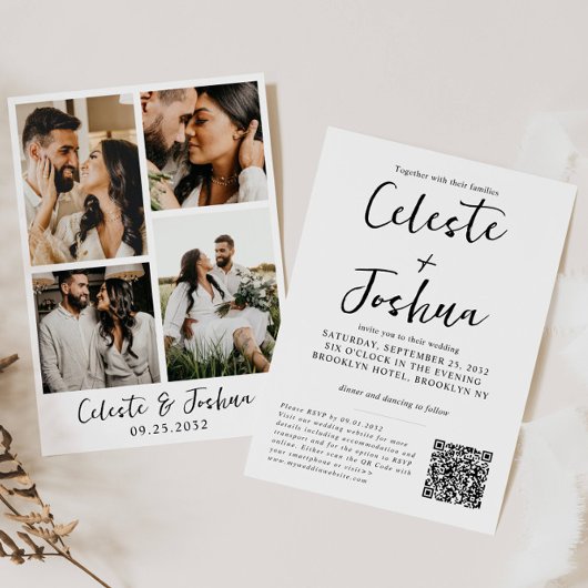 Invitation Moderne Chic Elegant 4 Photo QR Code Mariage
