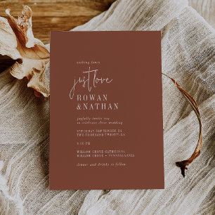 Invitation Moderne chic en terre cuite rouille Juste d'amour