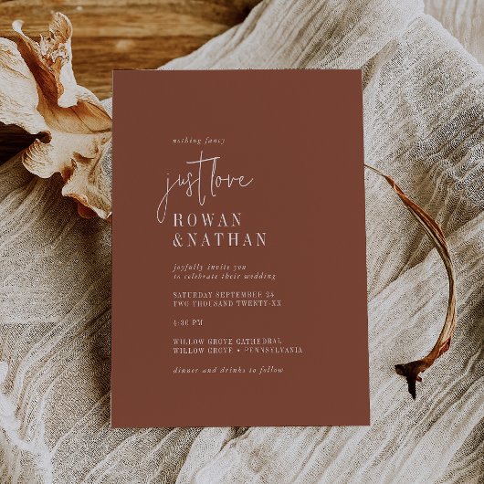 Invitation Moderne chic en terre cuite rouille Juste d'amour