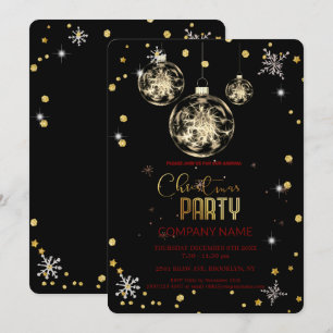Invitation Moderne Chic Entreprise, décoration dorée de Noël