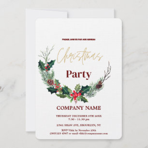Invitation Moderne Chic Entreprise Noël Aquarelle Wreath