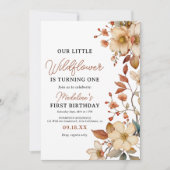 Invitation Moderne Chic Fleur Sauvage Script 1er Anniversaire (Devant)