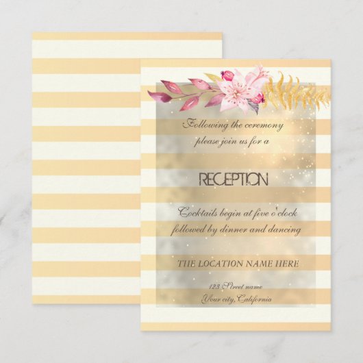 Invitation Moderne Chic Fleurs Rayées Réception (Devant / Derrière)
