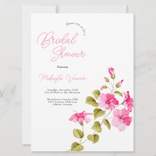 Invitation Moderne chic fleurs sauvages script nuptiale douch (Devant)