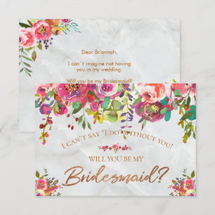 Invitation Moderne Chic Floral Cuivre Feuille Marbre Demoisel
