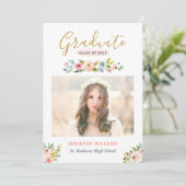 Invitation Moderne Chic Floral Gold Graduate Party (Debout devant)
