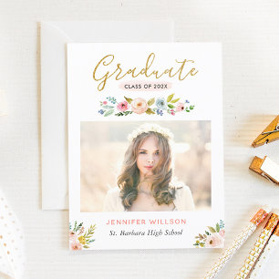 Invitation Moderne Chic Floral Gold Graduate Party