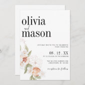 Invitation Moderne Chic Floral Peaches et Mariage de crème (Devant / Derrière)