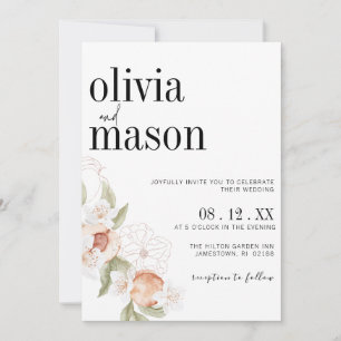 Invitation Moderne Chic Floral Peaches et Mariage de crème