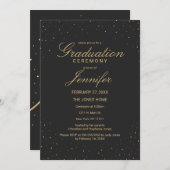 Invitation Moderne Chic Gold Speckled sur la graduation noire (Devant / Derrière)