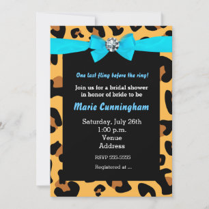 Invitation Moderne Chic Imprimé Léopard Aqua Bleu Nœud Papill