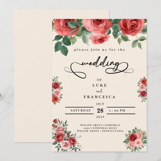 Invitation Moderne chic mariage de fleurs colorées (Devant / Derrière)