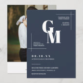 Invitation Moderne Chic Marine Bleu Boho Mariage QR Code Phot (Devant / Derrière)