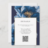 Invitation Moderne Chic Marine Bleu Or Floral QR Code Mariage (Dos)