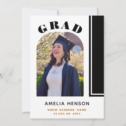 Invitation Moderne Chic noir blanc Grad Photo Graduation (Devant)