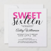 Invitation Moderne Chic Noir Blancs Pink Sweet 16 (Devant)
