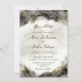 Invitation Moderne Chic Noir Enked Mariage islamique Monogram (Devant)