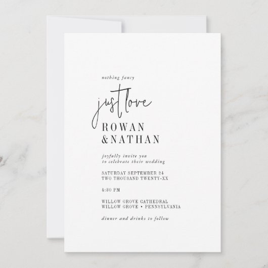Invitation Moderne Chic noir et blanc Juste Amour Mariage (Devant)