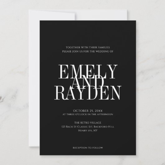 Invitation Moderne Chic noir et blanc QR Code Mariage Invita (Devant)
