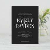 Invitation Moderne Chic noir et blanc QR Code Mariage Invita (Debout devant)
