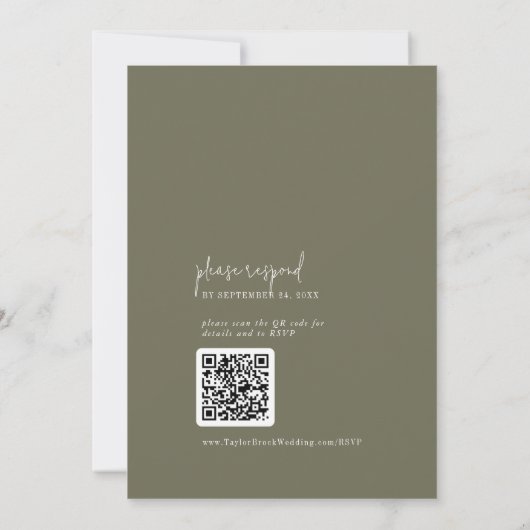 Invitation Moderne Chic Olive Green Monogramme QR Code Mariag (Dos)