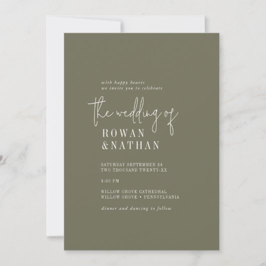 Invitation Moderne Chic Olive Green QR Code Mariage photo (Devant)
