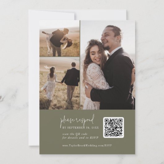 Invitation Moderne Chic Olive Green QR Code Mariage photo (Dos)