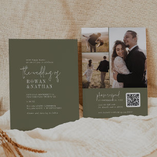 Invitation Moderne Chic Olive Green QR Code Mariage photo