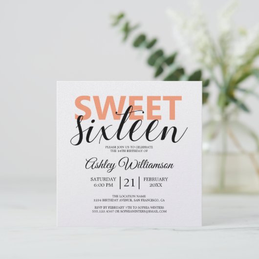 Invitation Moderne Chic Orange Blancs doux 16 (Debout devant)