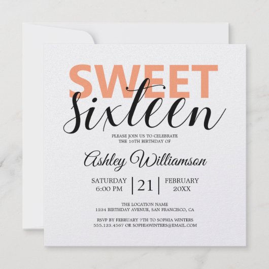 Invitation Moderne Chic Orange Blancs doux 16 (Devant)