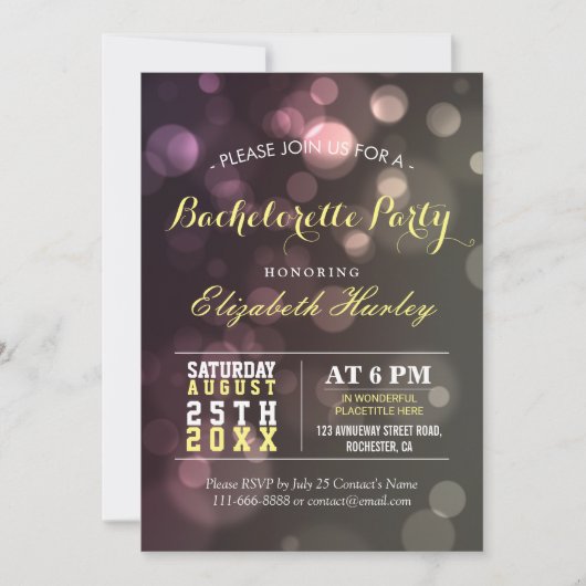 Invitation Moderne Chic Parties scintillant Bokeh Bachelorett (Devant)