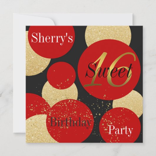 Invitation Moderne Chic Parties scintillant Rouge Or Sweet 16 (Devant)
